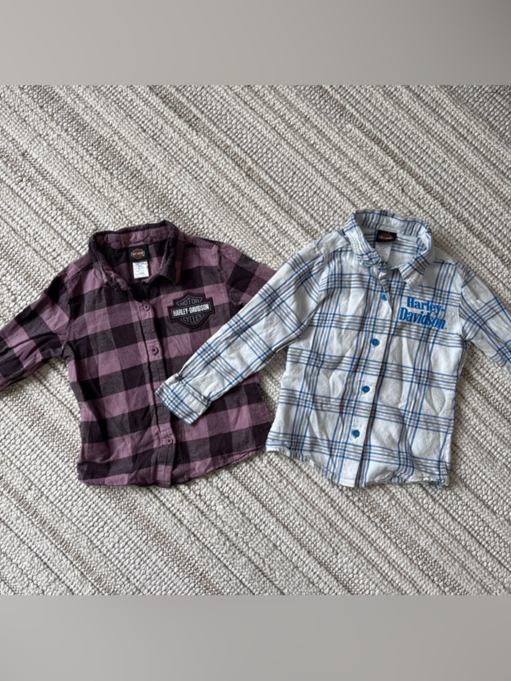 Harley-Davidson Kids Plaid Button-Down Shirts - Purple/Black & White/Blue